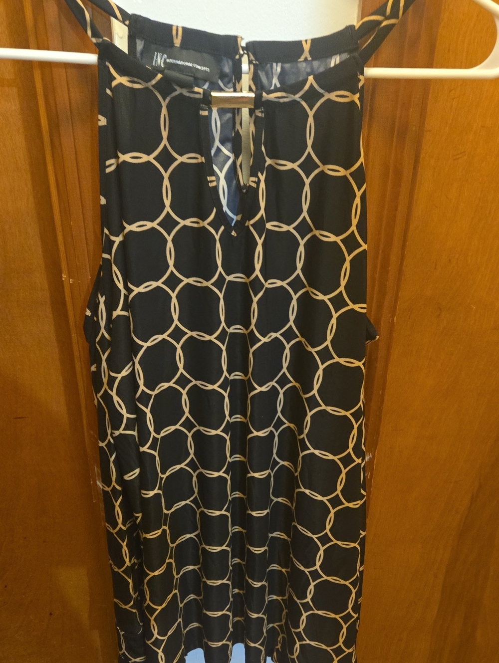 INC International Concepts Black Halter Dress with Beige Chain-Link Motif